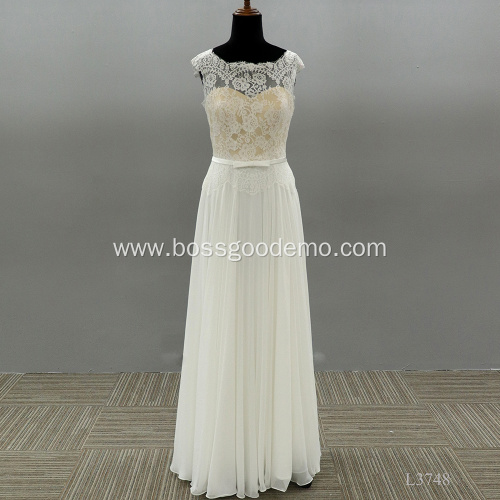 lace applique women's natrual A line wedding dresses without train